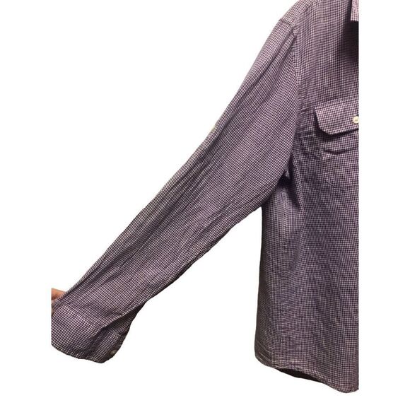 Michael Kors Mens Purple and White Gingham Plaid Long Sleeve Collared Button Up - Picture 3 of 7